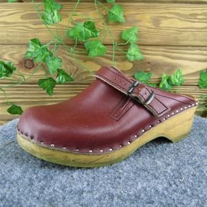 Bastad Women Clog Mule Shoes Brown Leather Slip On Size 36 Medium